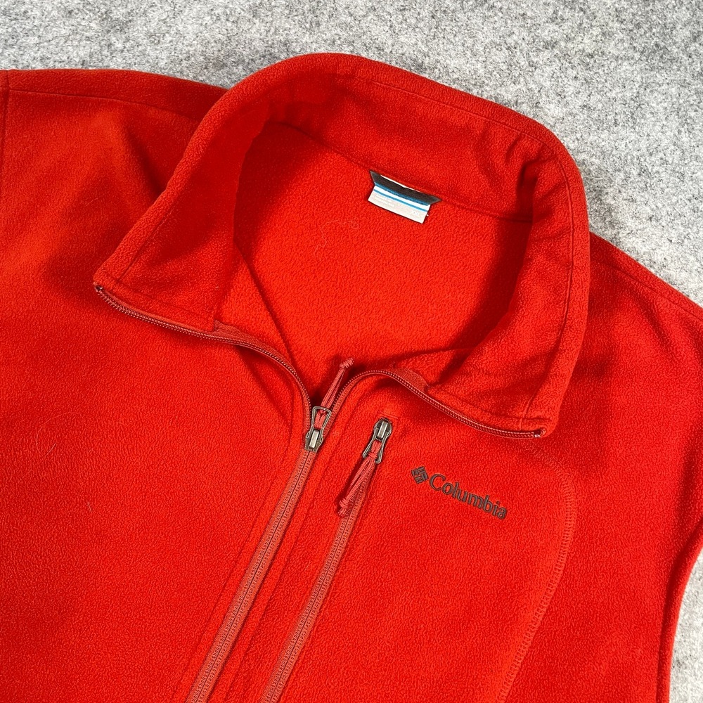 Columbia Mens Fleece Vest XXL Red Full Zip Mock Neck Pockets